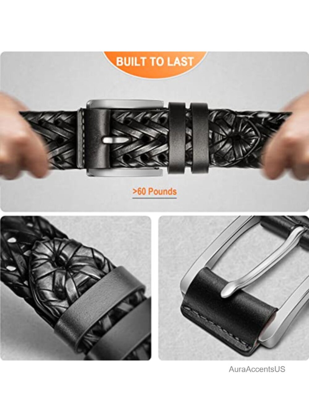 Men's 2-Pack Braided Woven Leather Belts 1 3/8" - Adjustable Golf Casual - Picture 5 of 6